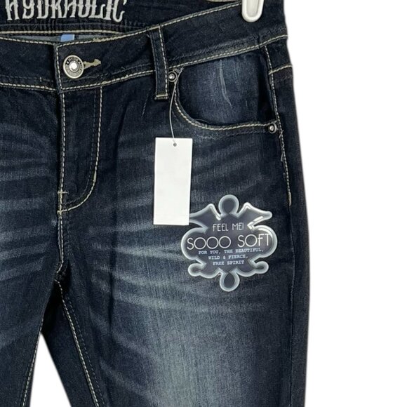 Hydraulic Women's Lola Distressed Micro Boot Stretch Navy Denim Jeans 11/12 NWT - Picture 5 of 16